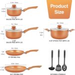 M MELENTA Pots and Pans Set Ultra Nonstick, Pre-Installed 11pcs Cookware Set Copper with - Image 2