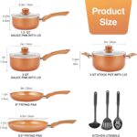 M MELENTA Pots and Pans Set Ultra Nonstick, Pre-Installed 11pcs Cookware Set Copper with Ceramic Coating, Stay cool handle & Nylon Kitchen Utensils, Gas\/Induction Compatible, 100% PFOA Free | Compact Nonstick Cooking Set, Induction Cookware Set, PFOA & PFAS Free, Non-Toxic Pots and Pans, Easy Food Release