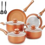 M MELENTA Pots and Pans Set Ultra Nonstick, Pre-Installed 11pcs Cookware Set Copper with Ceramic Coating, Stay cool handle & Nylon Kitchen Utensils, Gas\/Induction Compatible, 100% PFOA Free | Compact Nonstick Cooking Set, Induction Cookware Set, PFOA & PFAS Free, Non-Toxic Pots and Pans, Easy Food Release