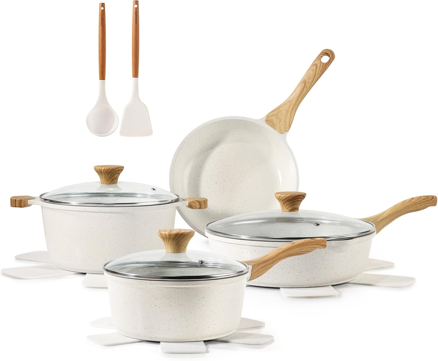 SENSARTE Nonstick Ceramic Cookware Set, 13-pcs Non-toxic Pots and Pans Set | Healthy Kitchen Cooking Set with Stay-Cool Handles, Silicone Tools and Pot Protectors, PFAS Free